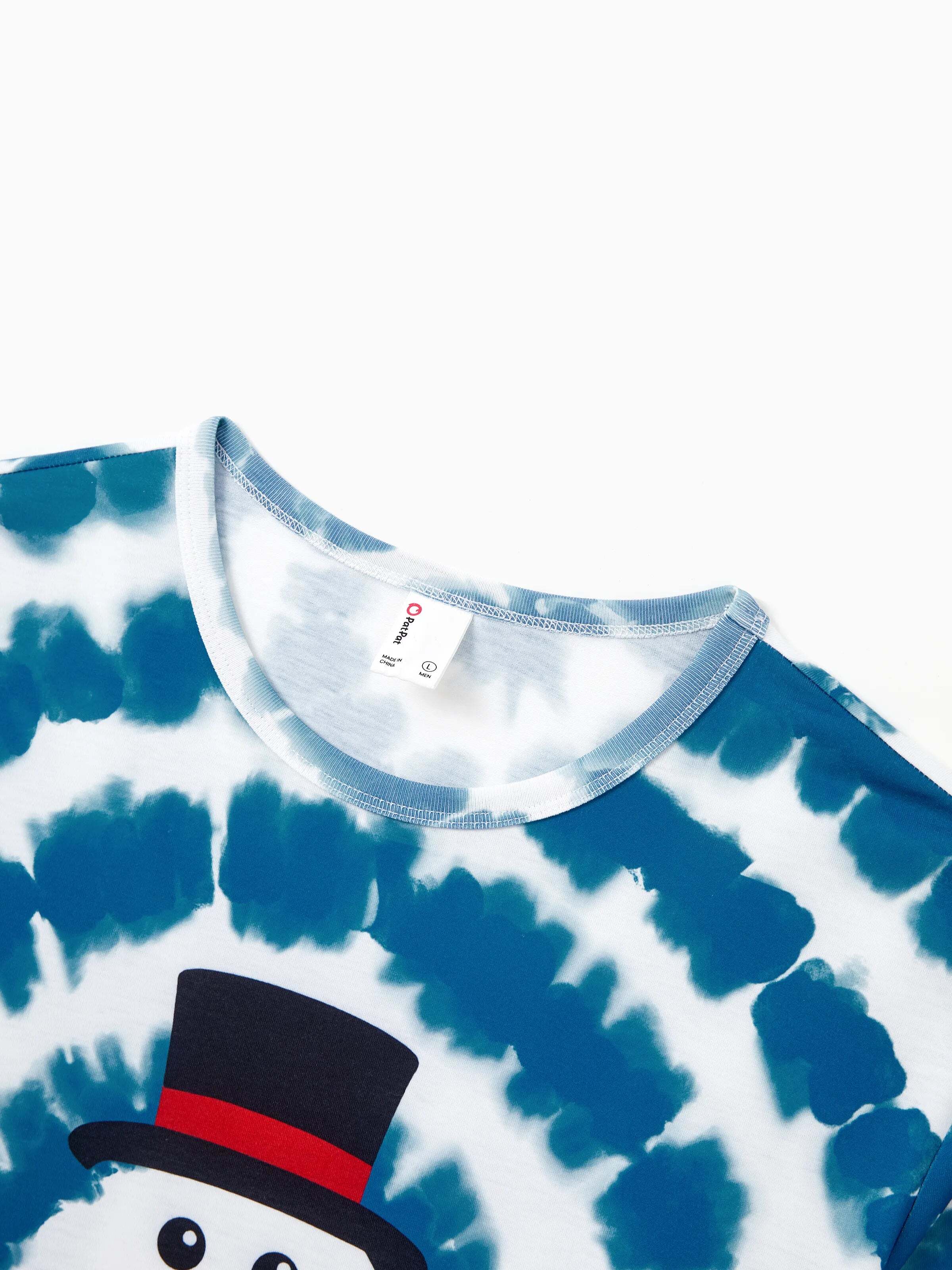Christmas Matching Family Pajamas Set Tie-dye Snowman Print Blue PJS with Christmas Socks Deep Blue