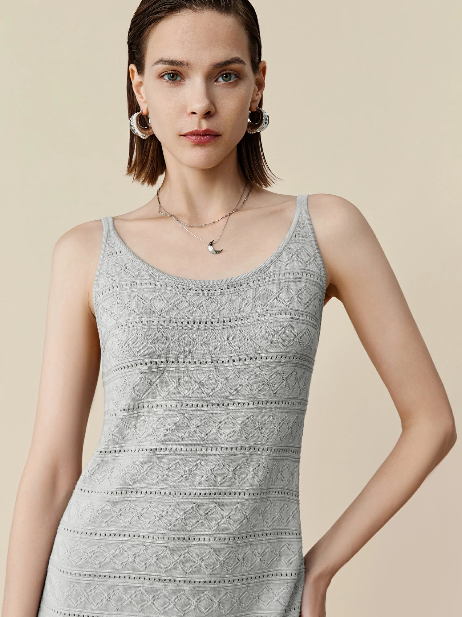100% Lyocell Round Neck Camisole Knitted Dress