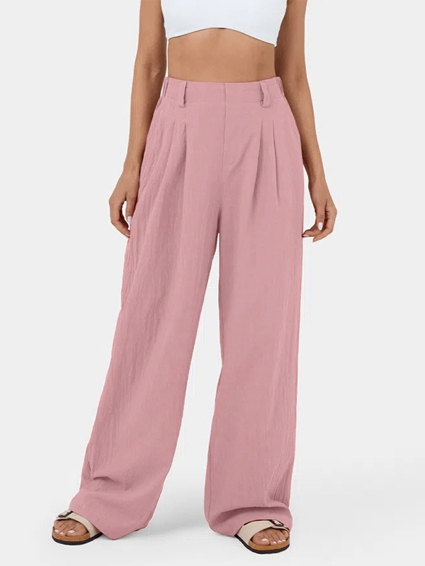 Pleated Solid Color Split-Joint Loose Wide Leg Trousers Pants