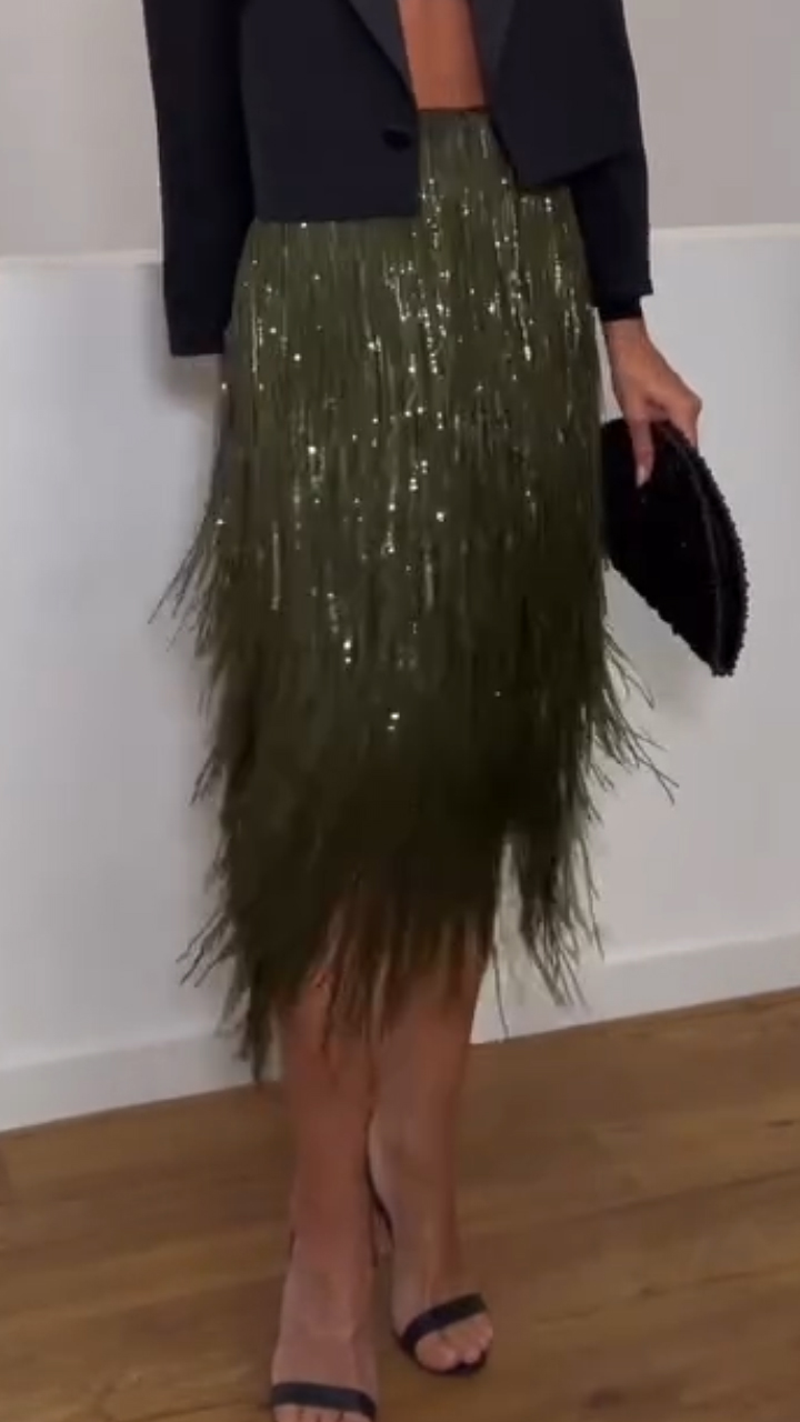 Women Fringed Sequin Dinner Party Sexy Skirt