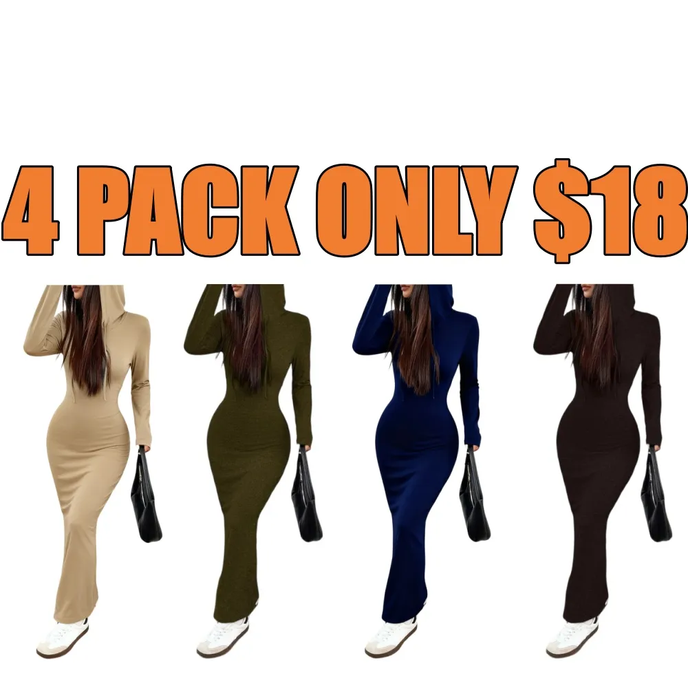 Hooded Slim Knit Dress Fall Winter Daily Wear