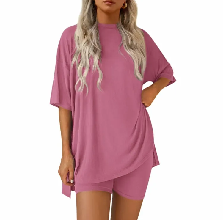 Women's Summer 2-Piece Set - Oversized Shirt & Biker Shorts
