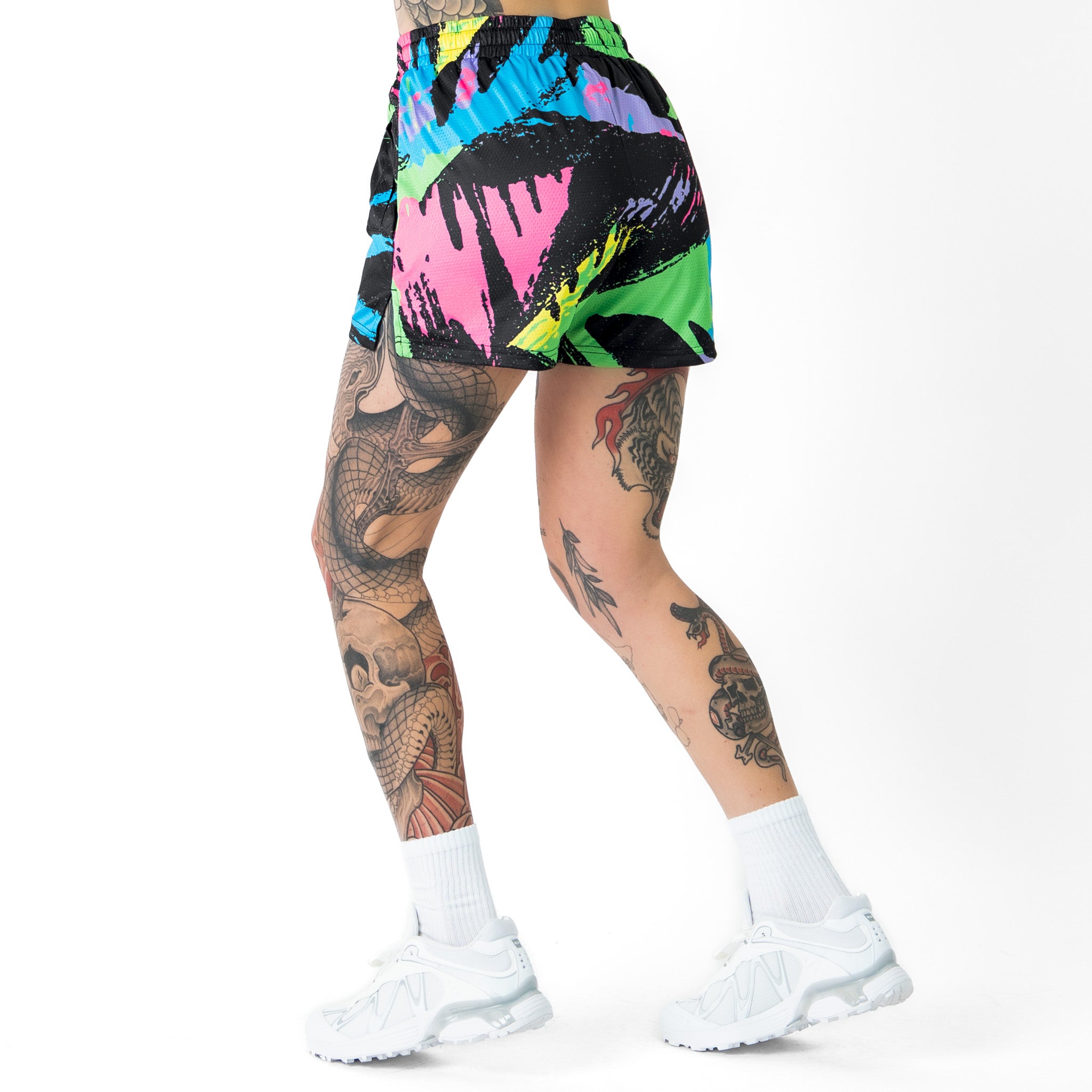 MUAY THAI SHORTS (MID THIGH CUT) RETRO - 80s NEON