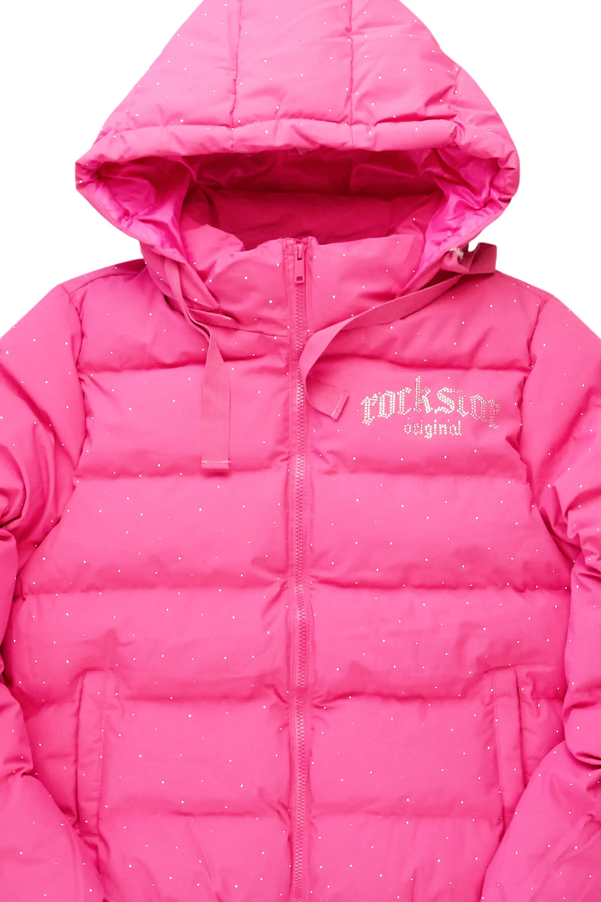 Onellia Hot Pink Rhinestone Puffer Jacket