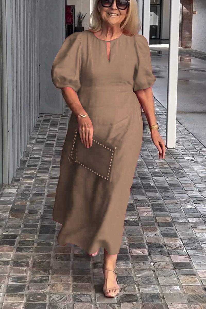 Women Summer Formal Linen Dress Solid color cotton and linen dress