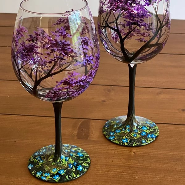 Hand Painted Art - Four Seasons Tree Wine Glasses