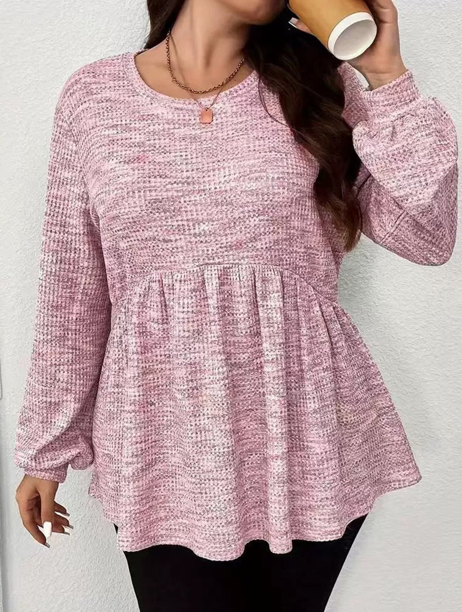 Tie Dye Ruffle Hem Lantern Sleeve Tee_CWTTL01223