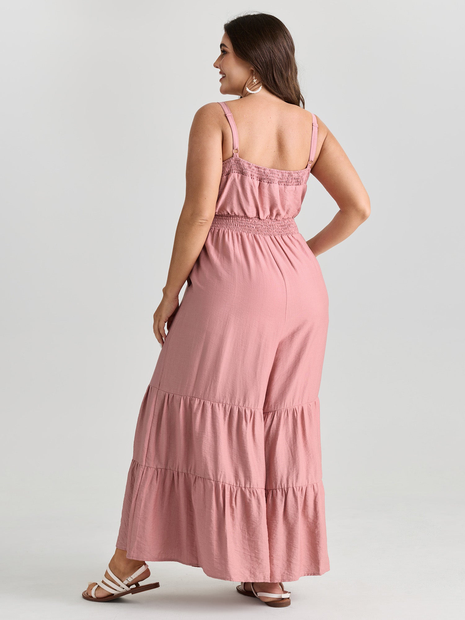 Shirred Tiered Adjustable Jumpsuit