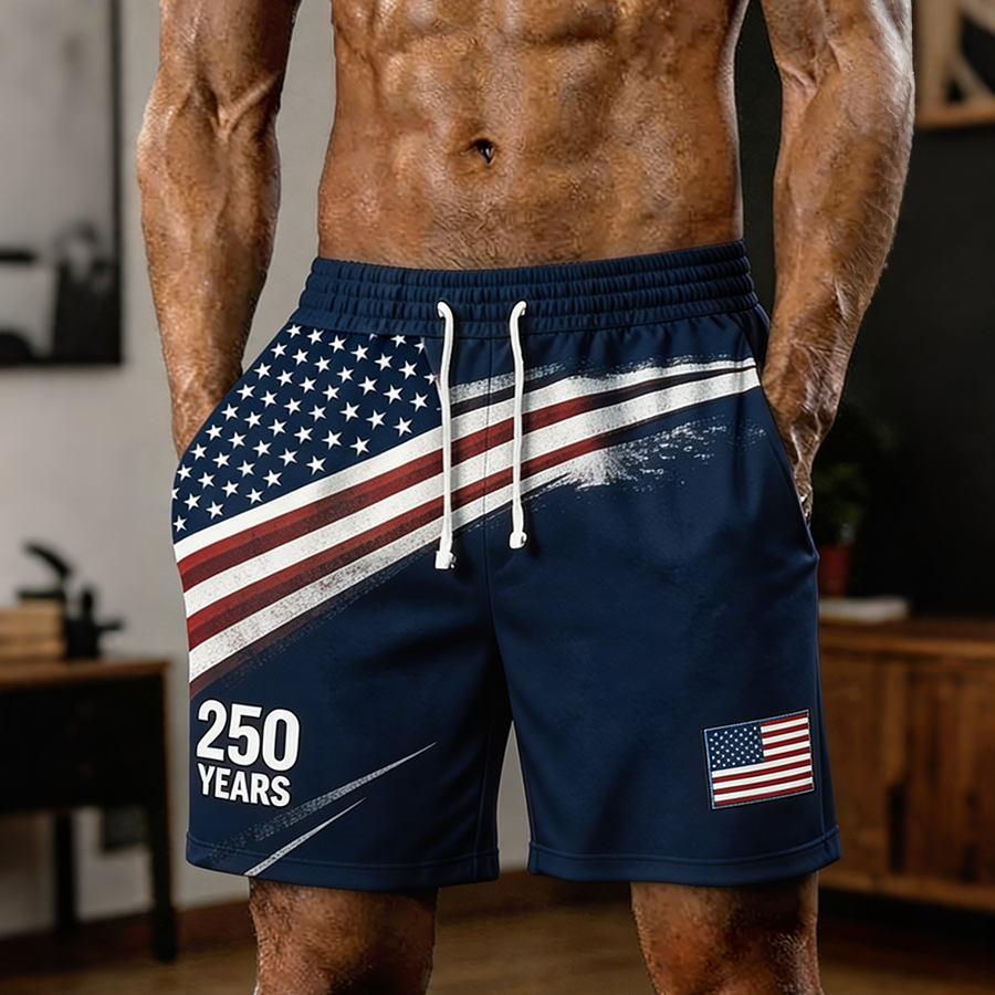 Men's 250 YEARS American Flag Patriotic Gradient Print Shorts