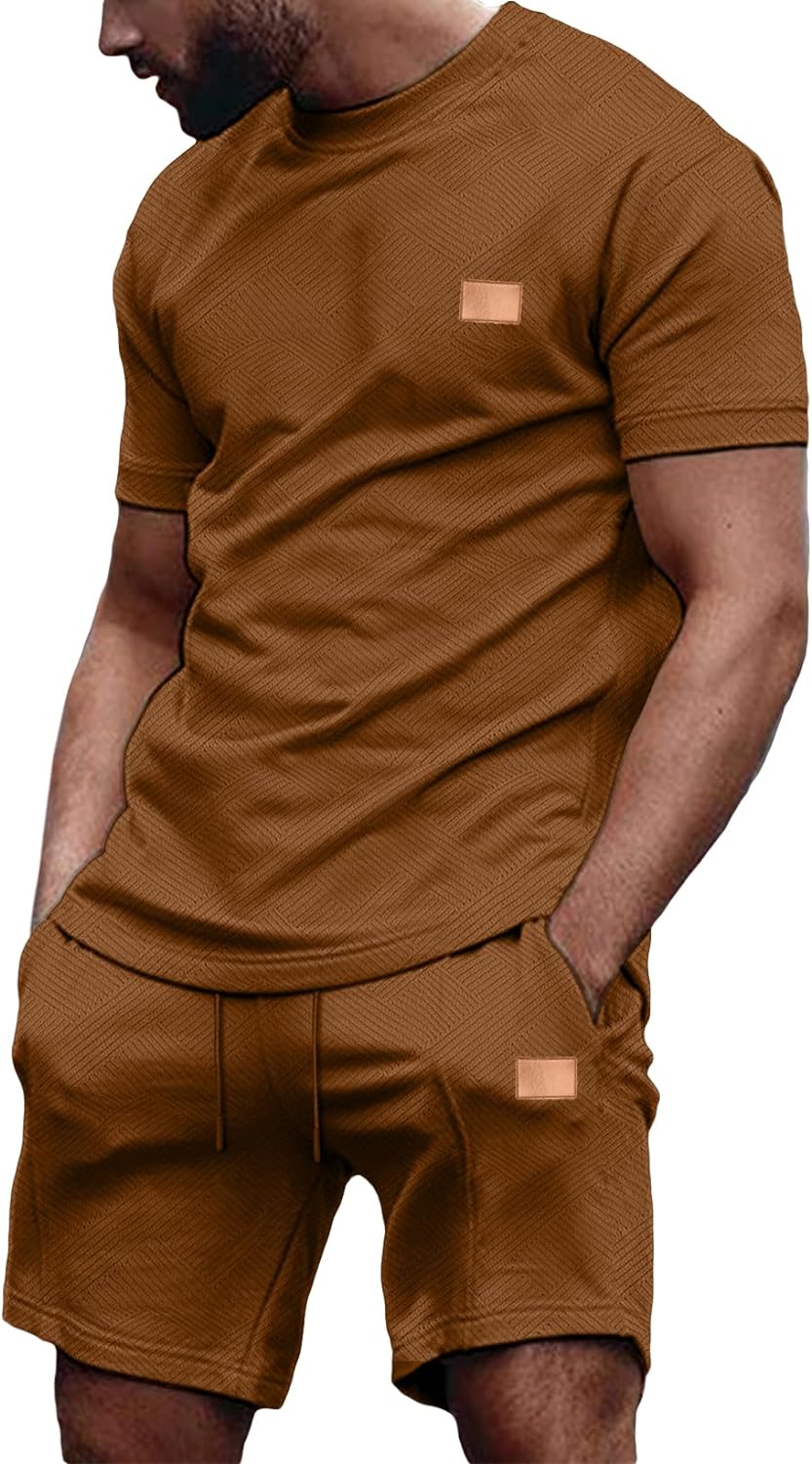 Men's Casual T-Shirts and Shorts Set Summer Jacquard Outfits Short Sleeve Polo Suit 2 Piece Shorts Sweatsuits