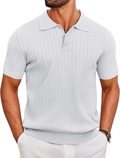 Men's Knit Polo Shirts Short Sleeve Ribbed Knitted Shirt Summer Lightweight Casual Golf Shirts