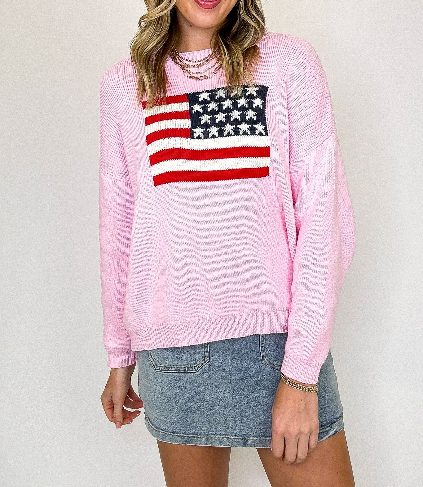 Cotton Candy Liberty American Flag Knit Sweater