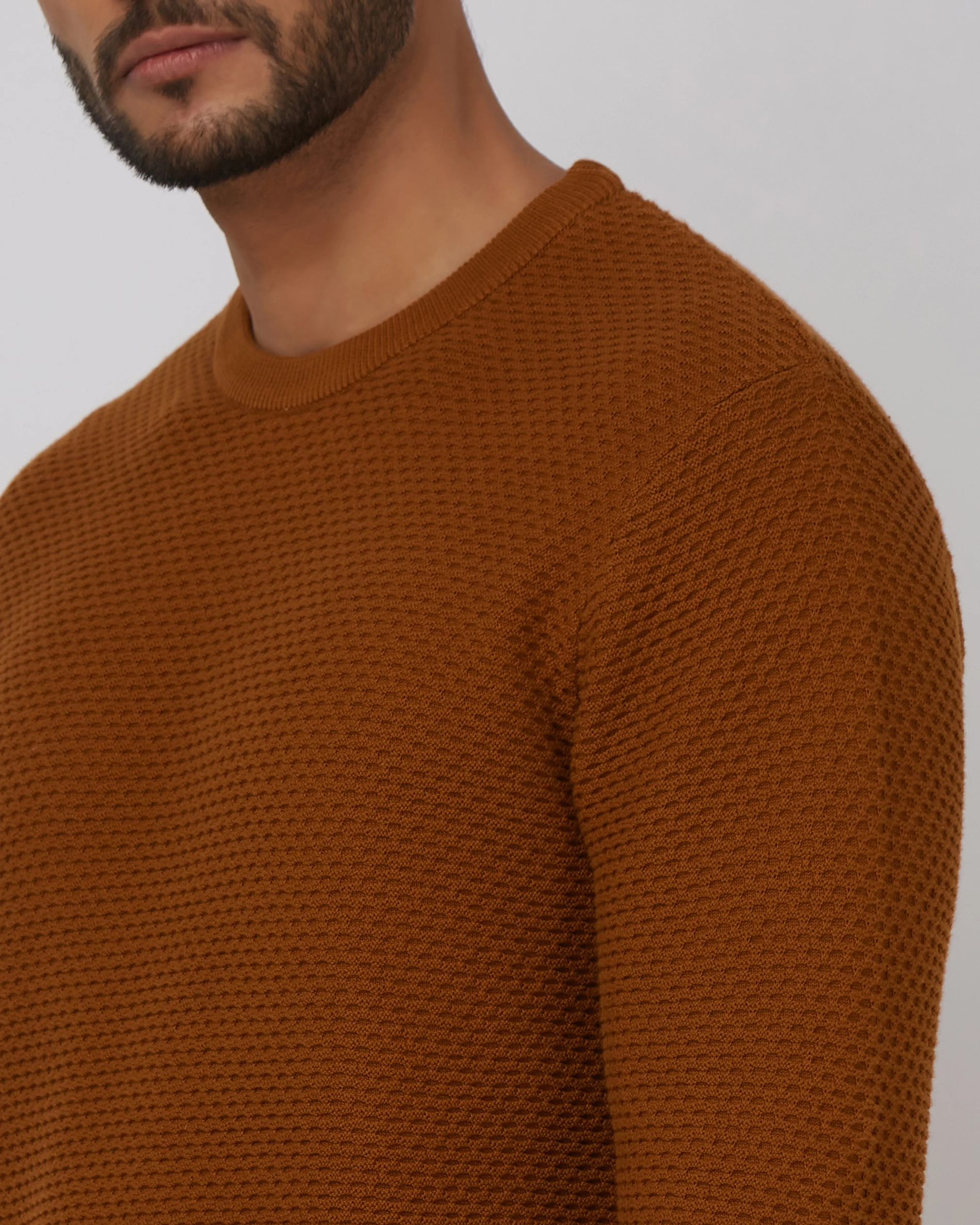 Comfortable Soft Daily Slim Rust Cotton Sweater