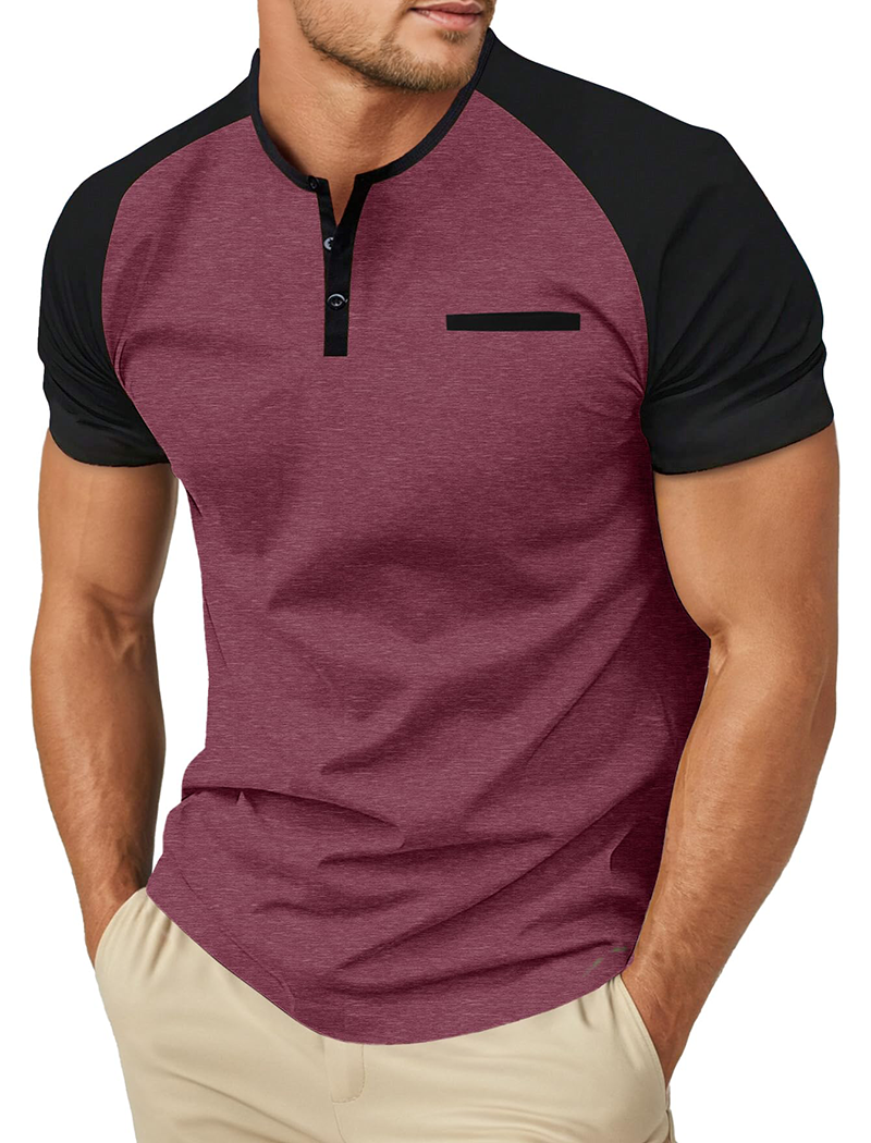 Mens Cotton Henley Shirts Short Sleeve Casual T-Shirts Summer Button T Shirts with Pocket