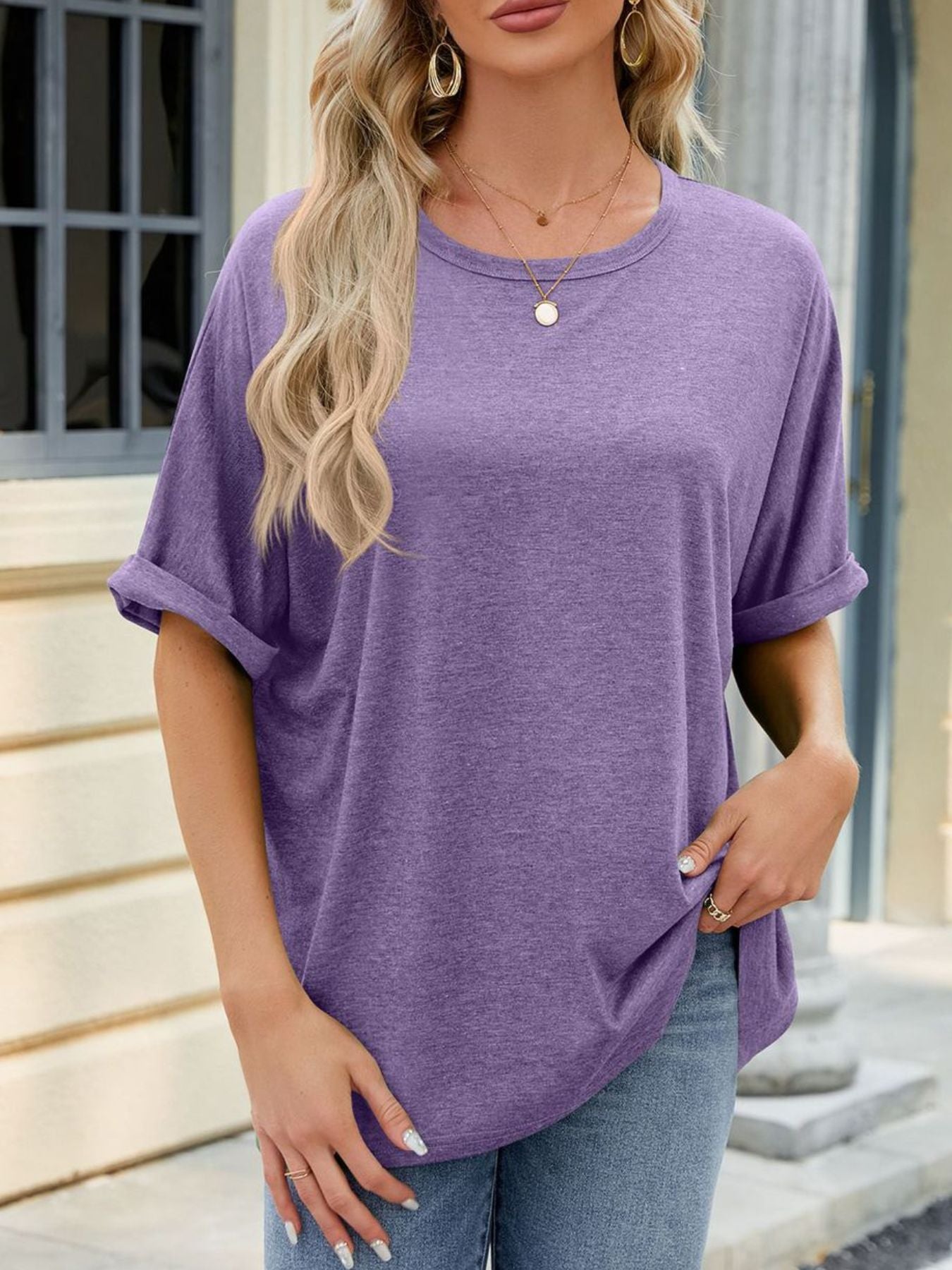Casual Loose Fit Rolled Sleeve T-Shirt