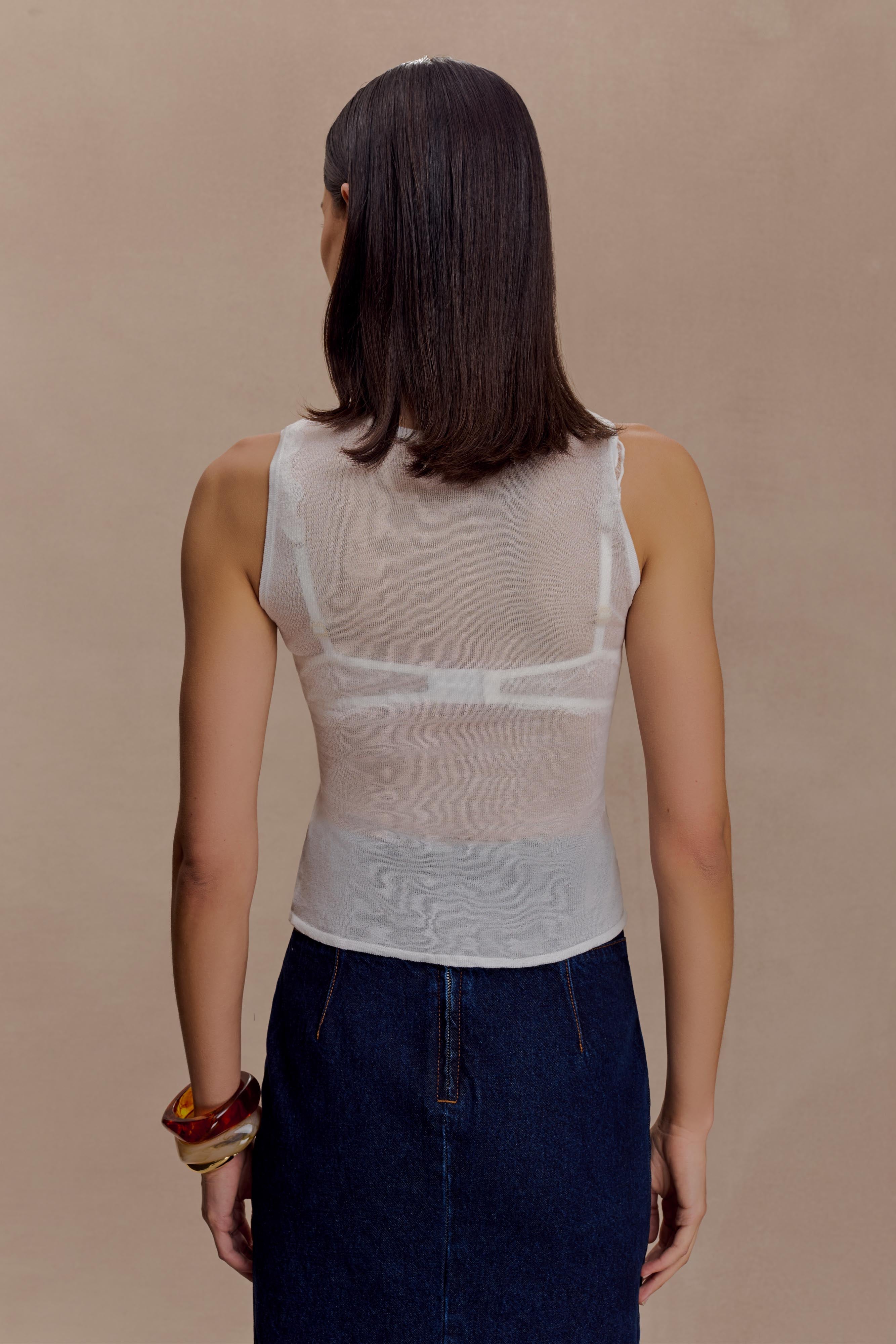 Ivory Sheer Knit Tank Top