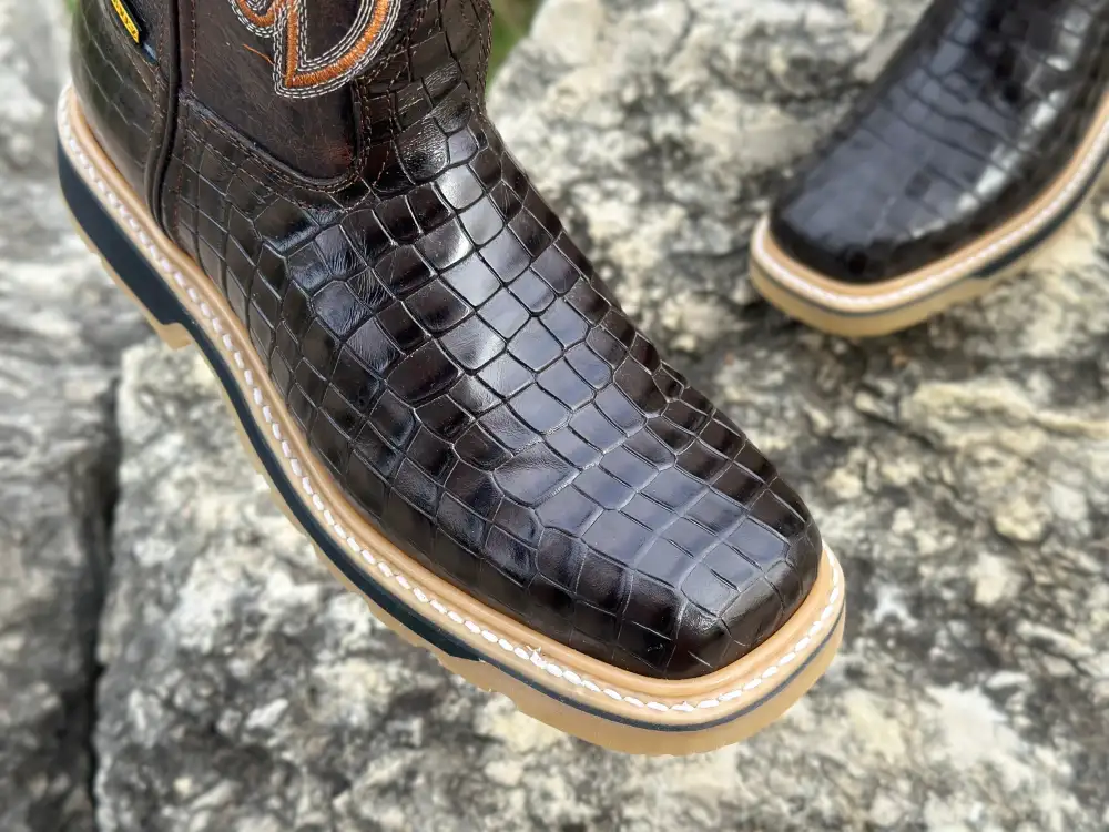 Men’s Dark Brown American Alligator Leather Work Boots. No Steel Toe