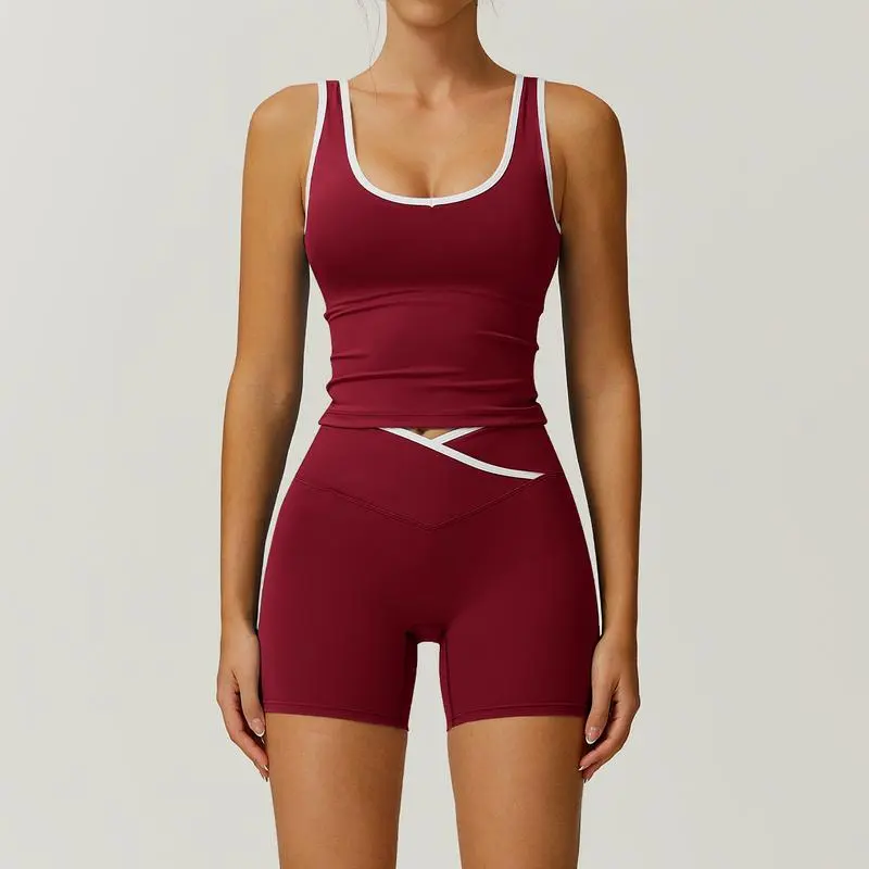 Color-Blocked Halter Crop Tube Top & Mid-Rise Shorts Set