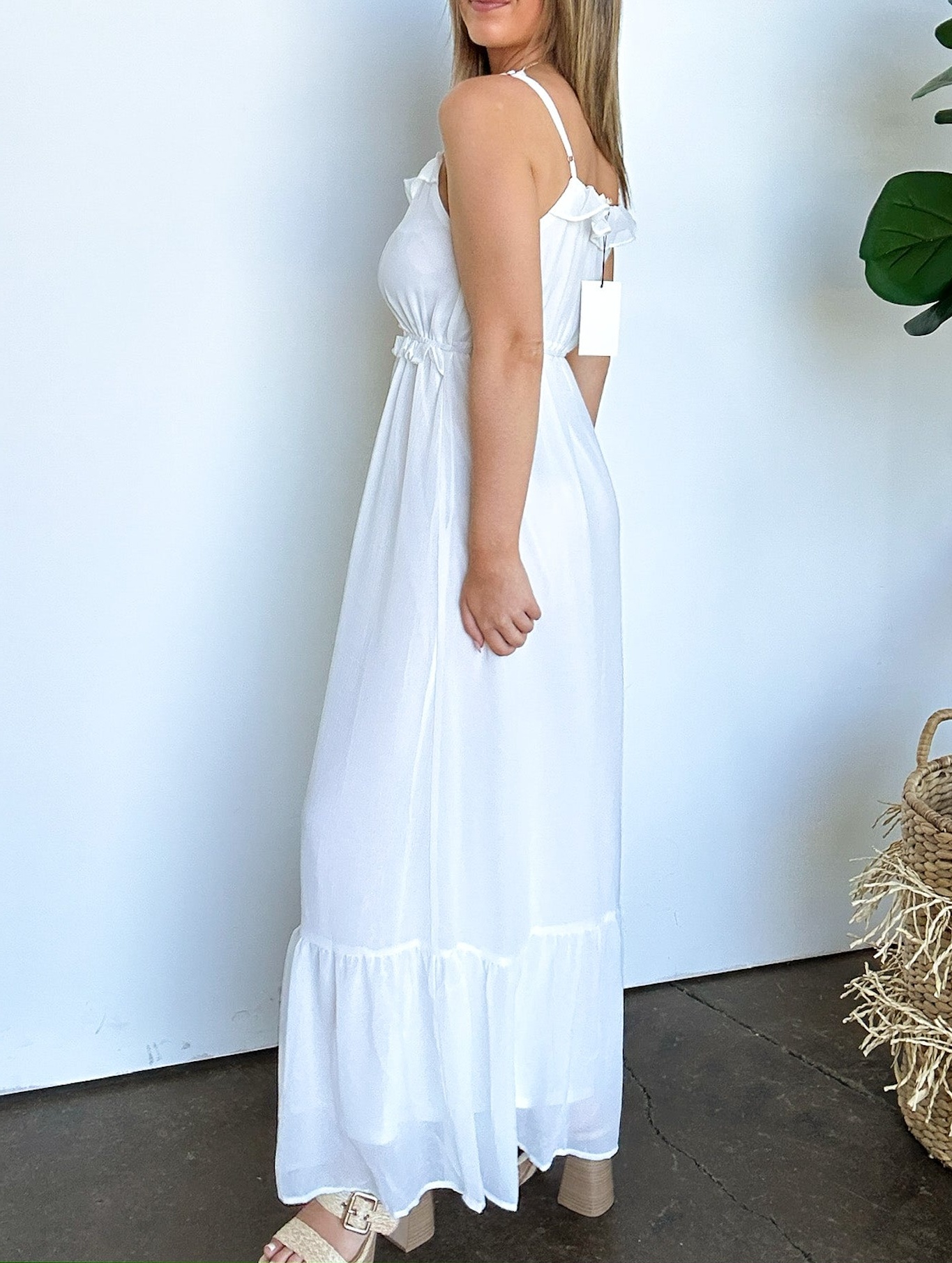 Sweetly Elevated Ruffle and Lace Detail Maxi Dress