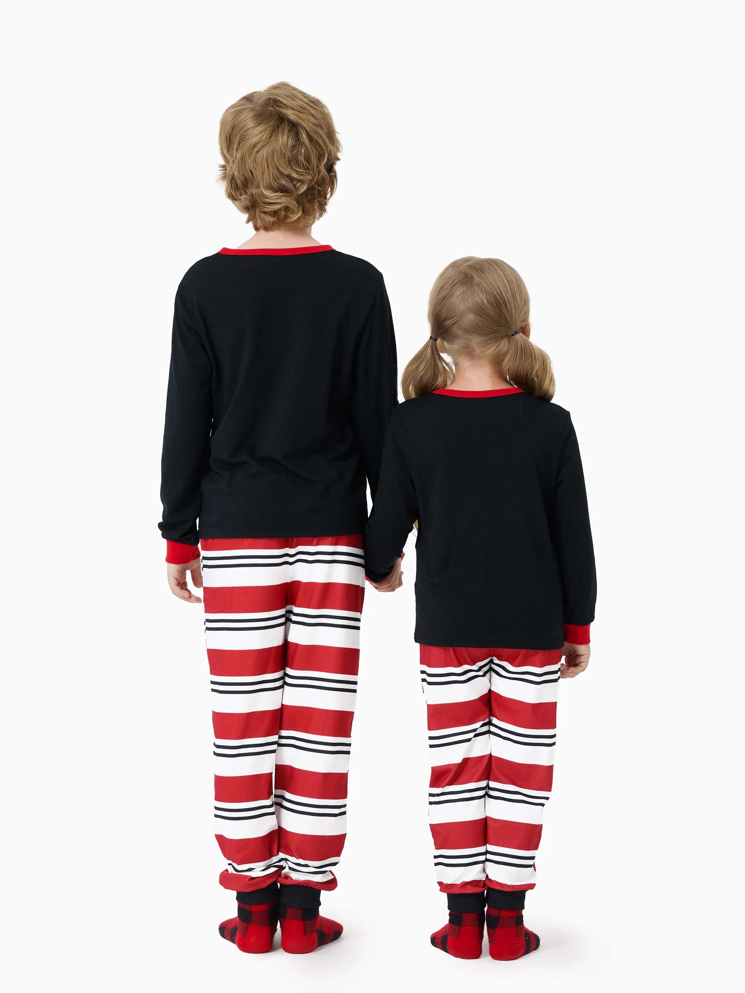 Christmas Matching Family Pajamas Set Elf Print PJS with Christmas Socks Black
