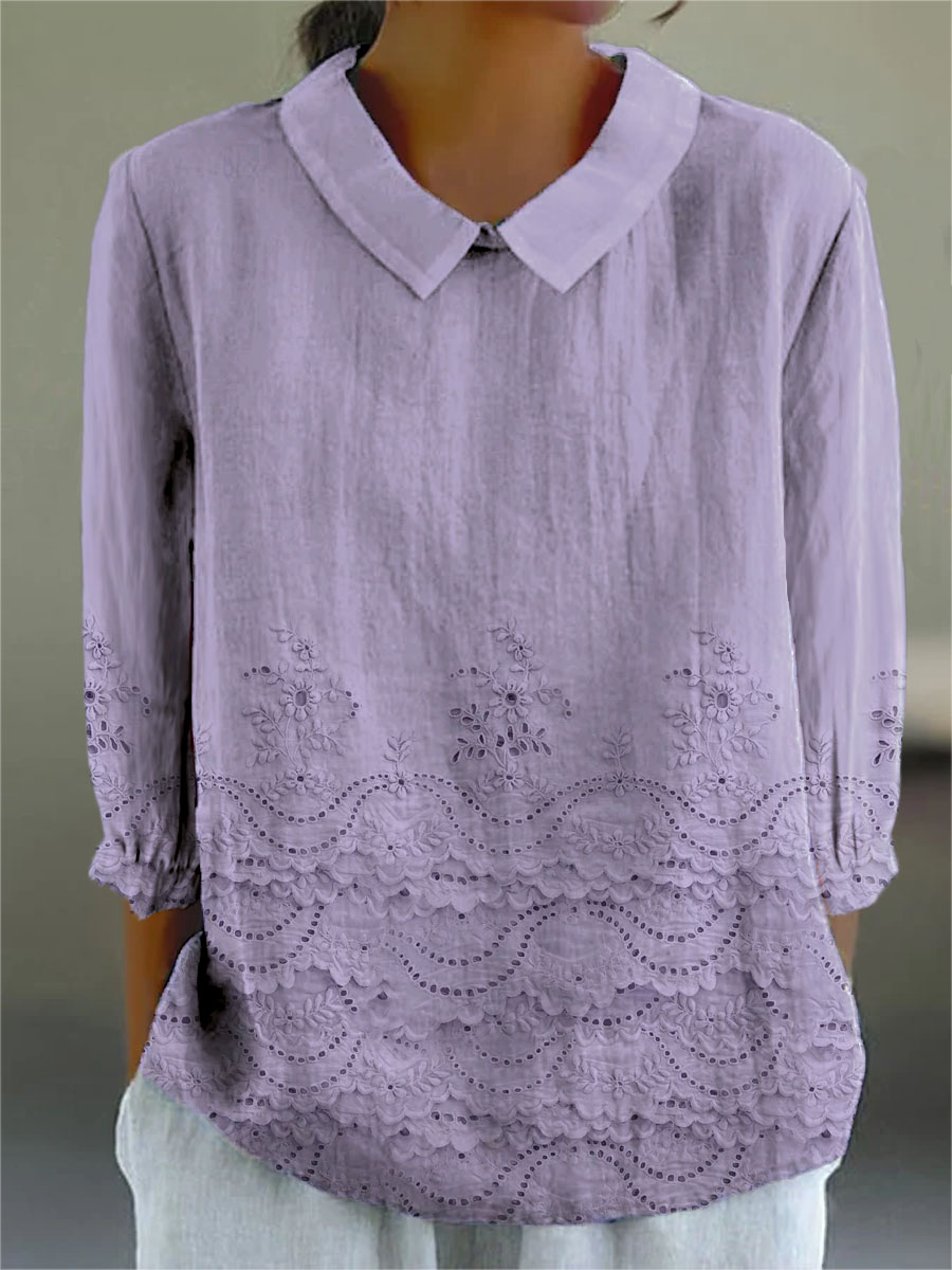 Women's Vintage Floral Pattern Art Print Casual Cotton And Linen 3/4 Sleeve Shirt