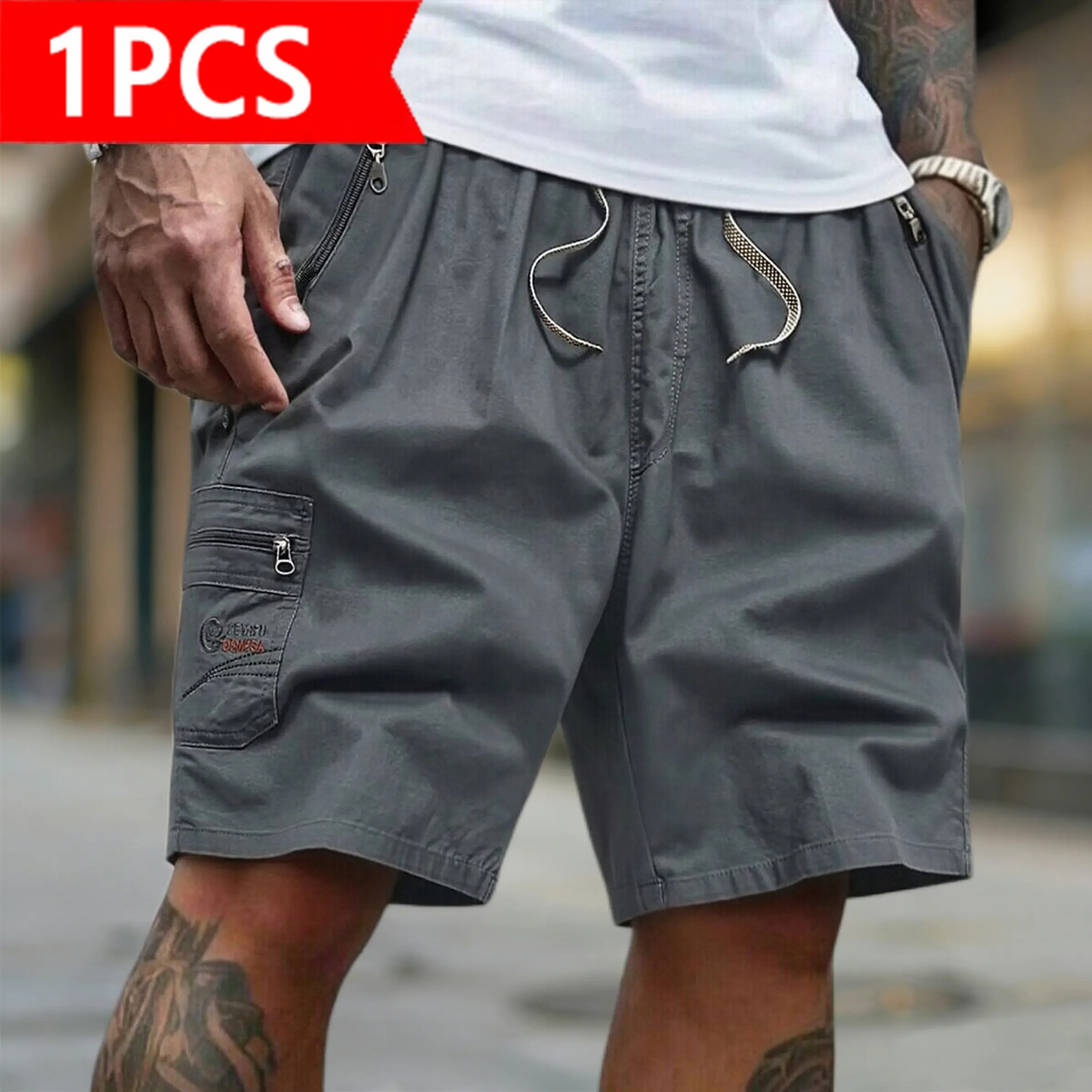 Men's 5-Pack Cargo Shorts | Casual Drawstring Elastic Waist Shorts with Zipper Pockets | Quick Dry Lightweight Streetwear for Summer, Beach, Daily Wear & Outdoor Activities