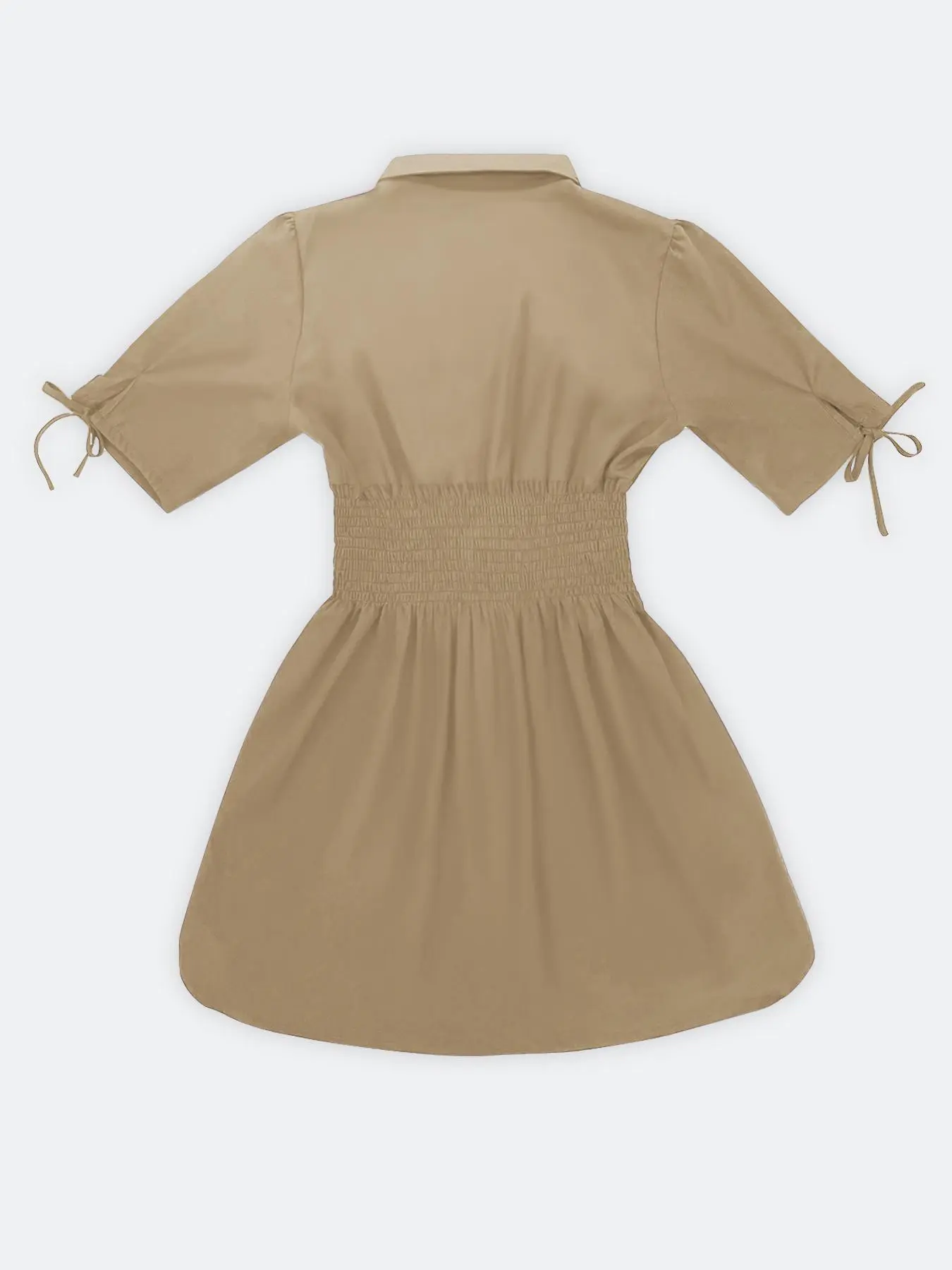 Women's Solid Color Basic Shirt Collar Button Front Dress, Casual Short Sleeve Curved Hem Dress for Daily Wear, Ladies Clothes for Spring & Fall, Collared