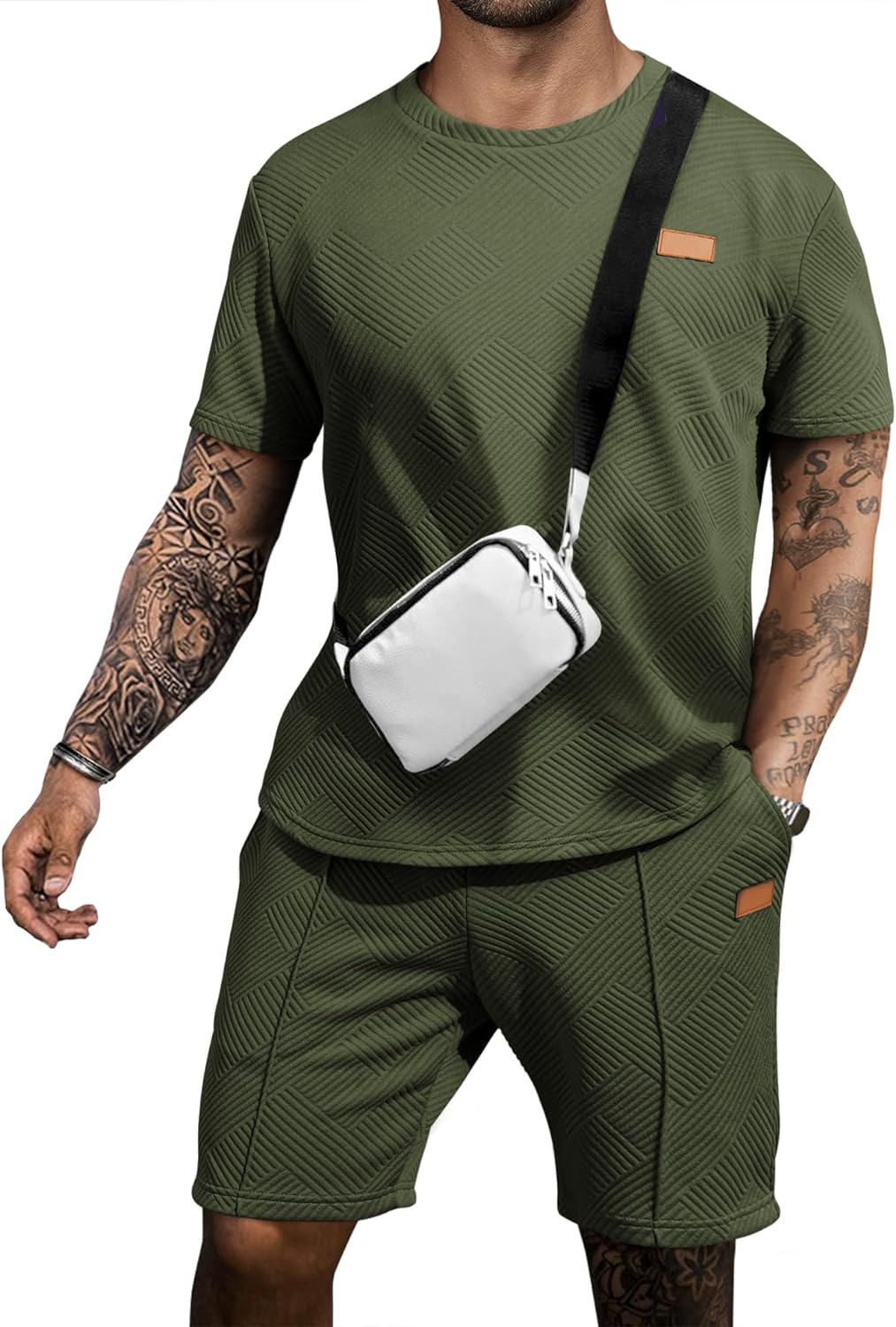 Men's Casual T-Shirts and Shorts Set Summer Jacquard Outfits Short Sleeve Polo Suit 2 Piece Shorts Sweatsuits