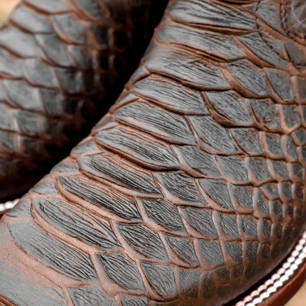 Matte Brown Python Leather Boots - Square Toe