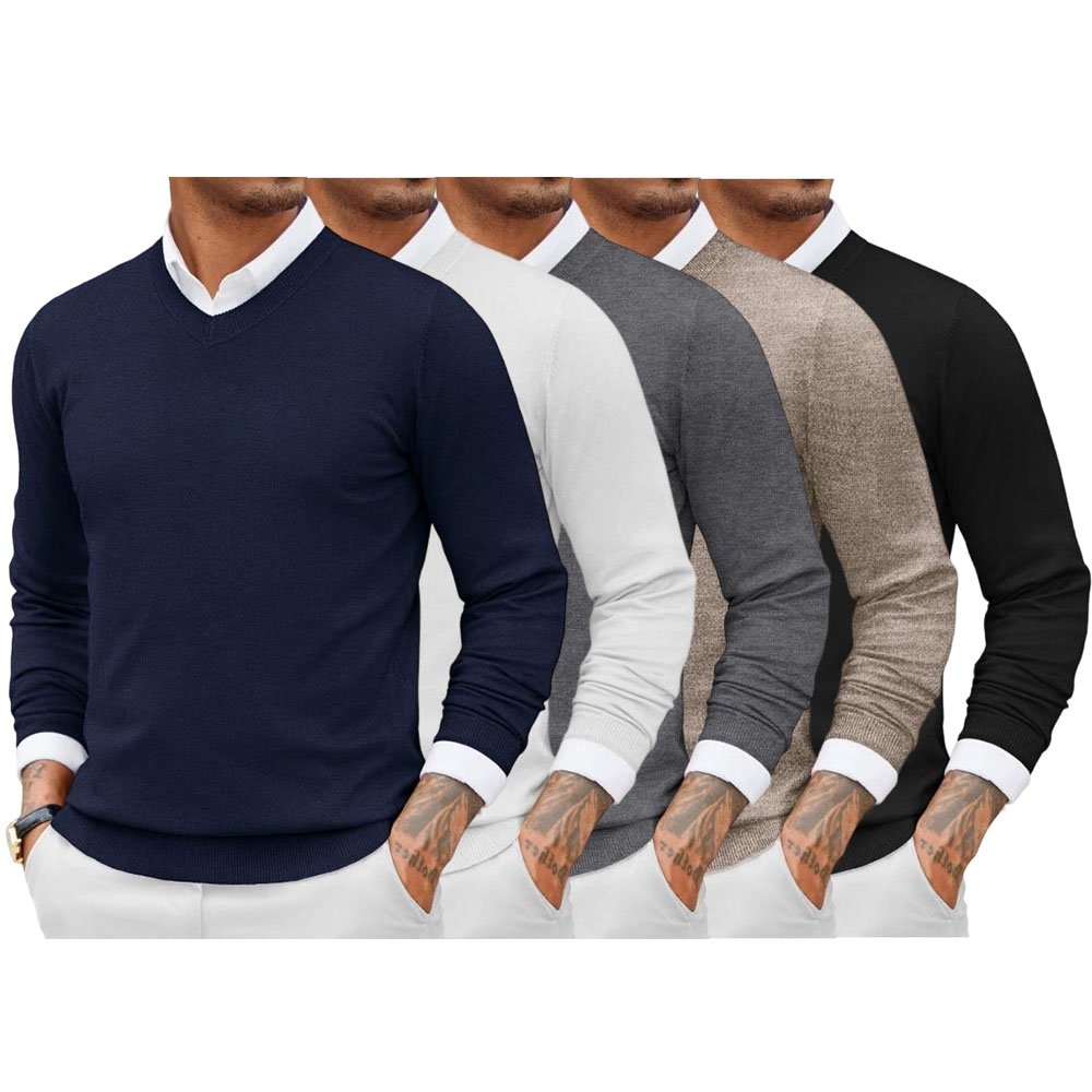 Fall Outfits 2-Pack Knitted Ribbed V-neck Casual Jumper Knitwear Classic Fabric Fashion Menswear Shirt Soft Sweater Office
