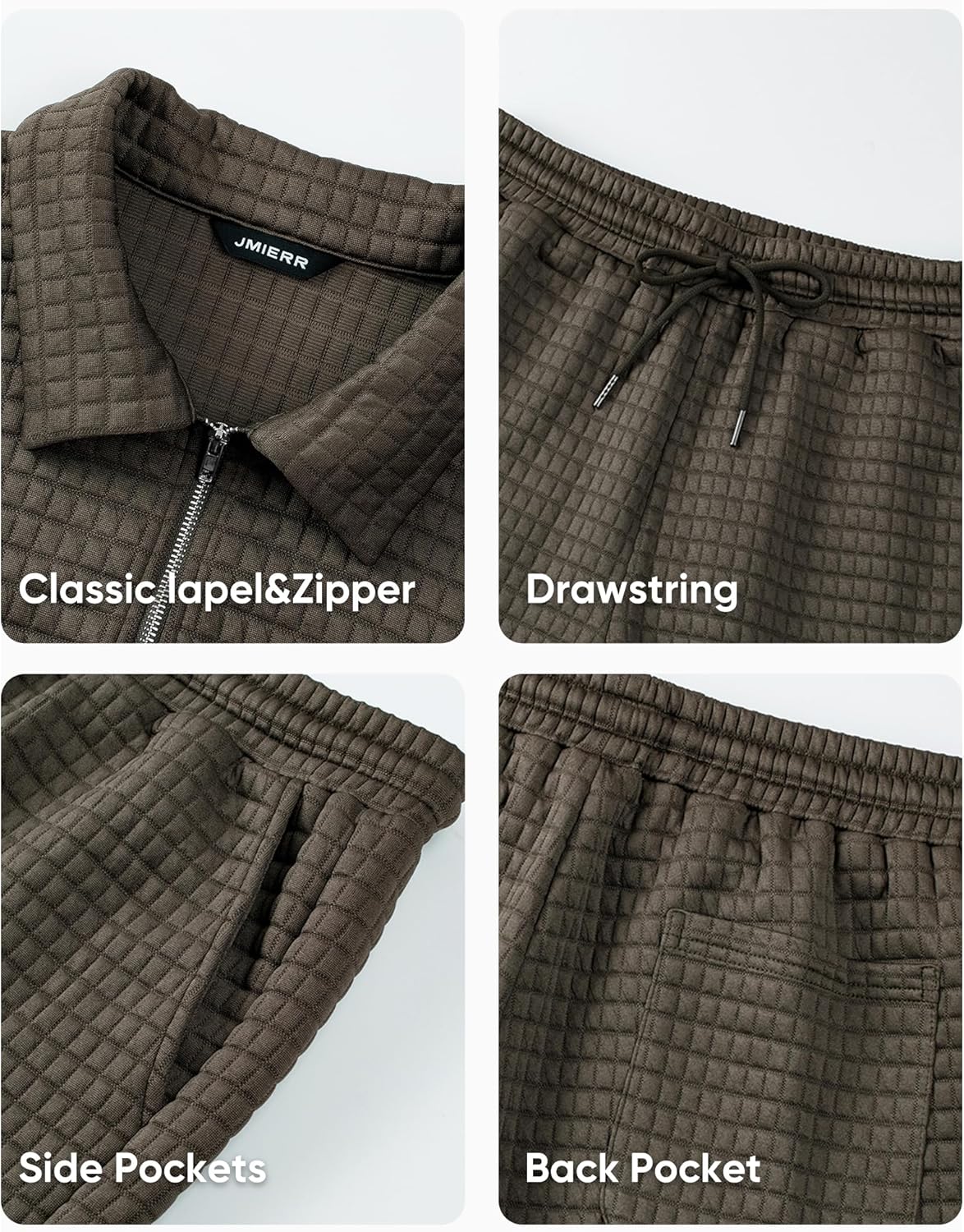 Men's 2 Piece Waffle Knit Outfit Half Zip Polo Shirt and Shorts Textured Summer Set