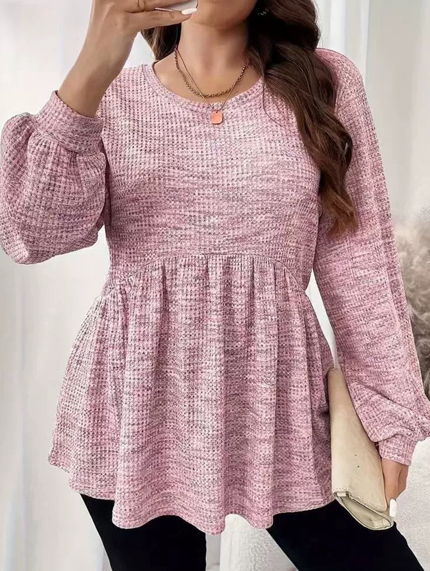 Tie Dye Ruffle Hem Lantern Sleeve Tee_CWTTL01223