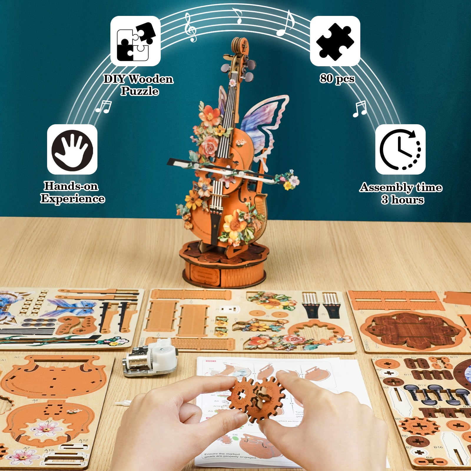 Flower Celloâ€“ DIY Wooden Music Box, 3D Puzzle Craft Kit