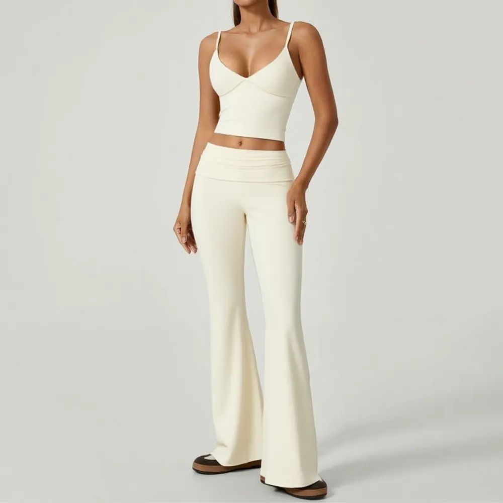 Women's 2-Piece Deep V Crop Cami & Flared Pants Set