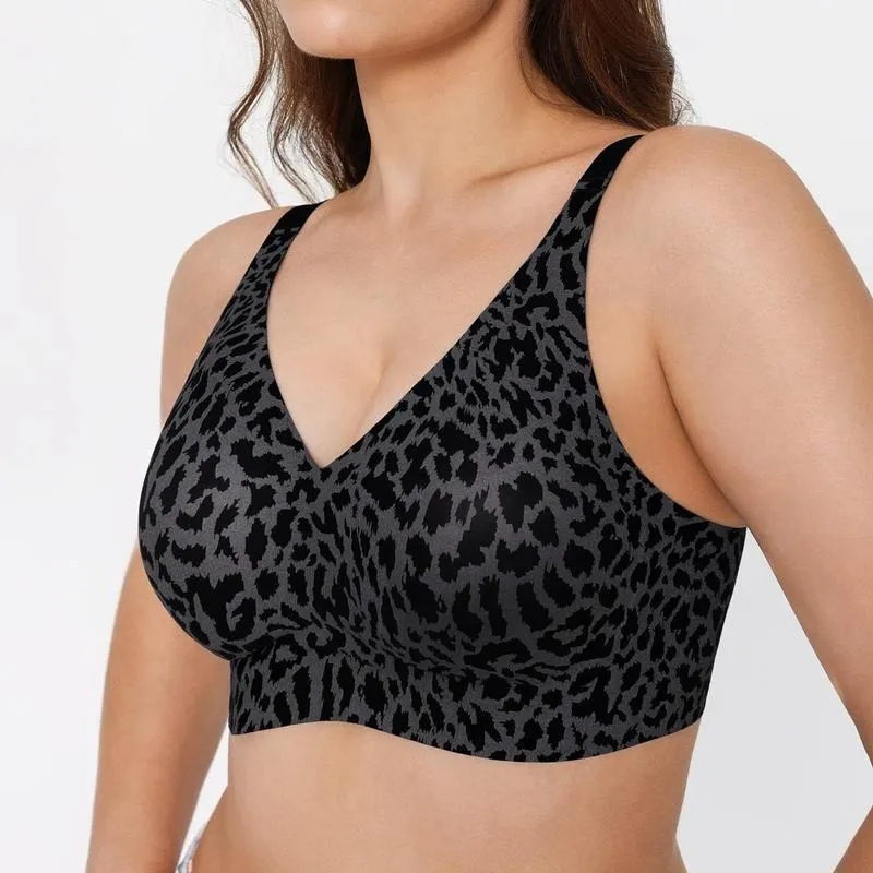 Wireless No Underwire Leopard Print Jelly Bra Everyday Comfort Push Up Seamless T-Shirt Bra