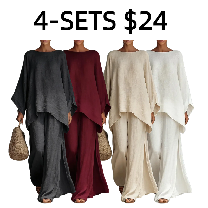 Two Piece Set - Perfect for Beach, Vacation & Brunch! Oversized Batwing Sleeve Top Wide Leg Pants Set TwoPieceSet