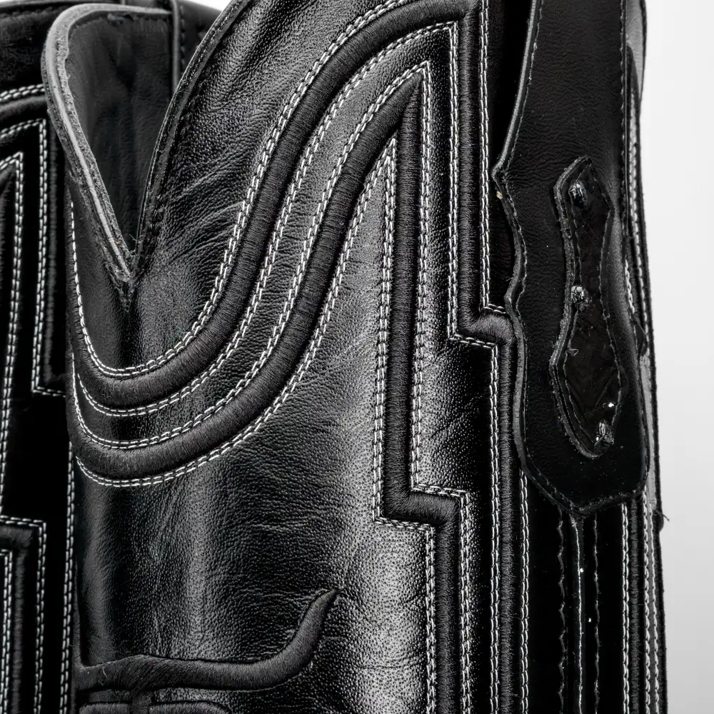 Black Ostrich Leather Boots - Square Toe