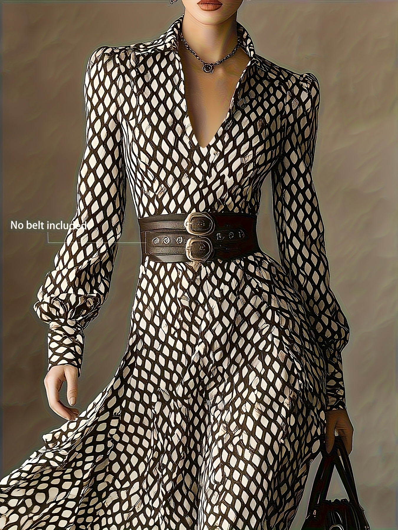 Printed Long Sleeve Midi Dress