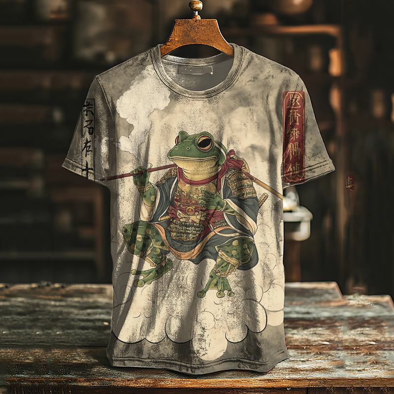 Men's Japanese Frog Warrior Retro Print Casual T-shirt