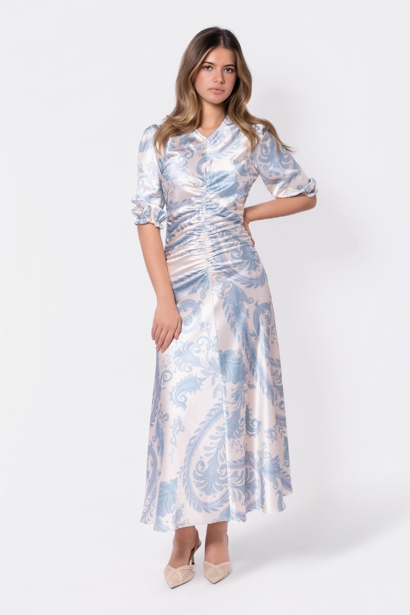 Audrey Dress Short Sleeve (Ivory/Blue)