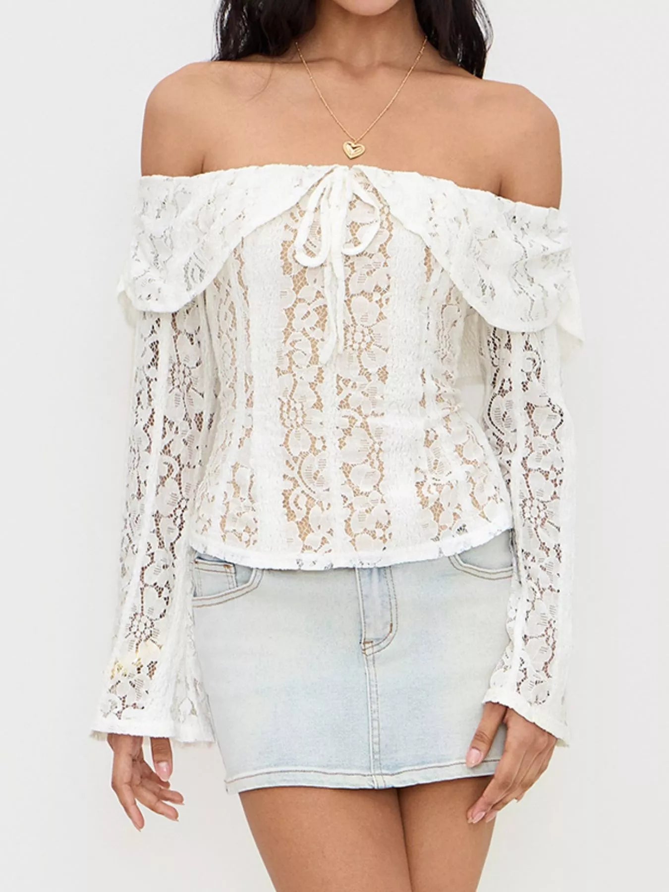 Off-Shoulder Lace Top with Bell Sleeves