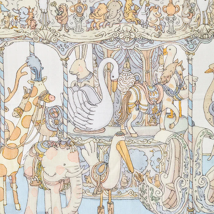 Blue Carousel Organic Cotton Swaddle & Bib with Gift Box Set