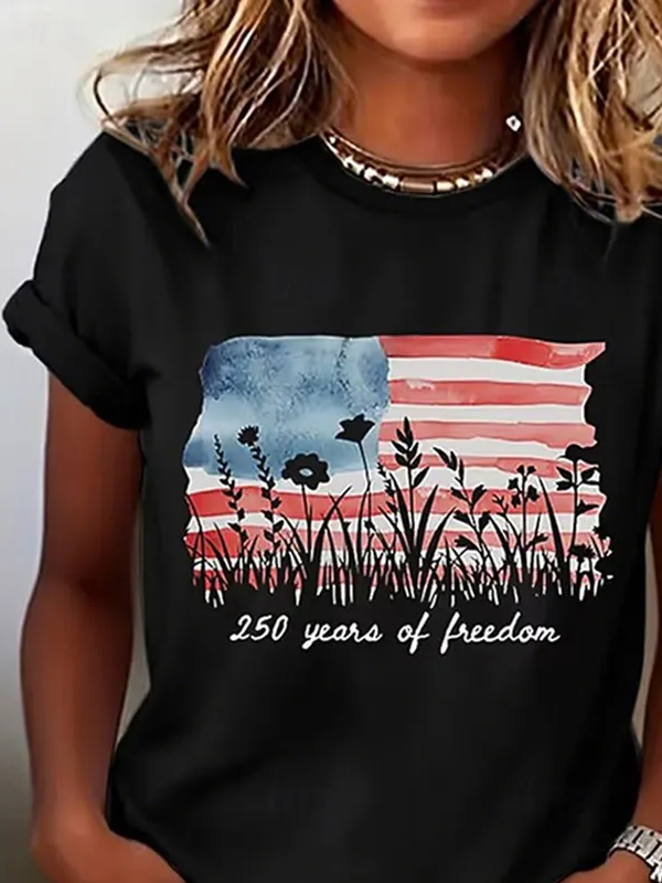 Casual Independence Day (Flag) Crew Neck Short Sleeve T-shirt