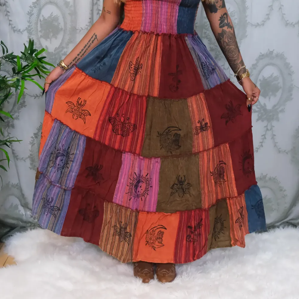 Patchwork Multi Way Skirt Dress, Hippie Festival Maxi Dress, Handmade Cotton Gypsy Clothing