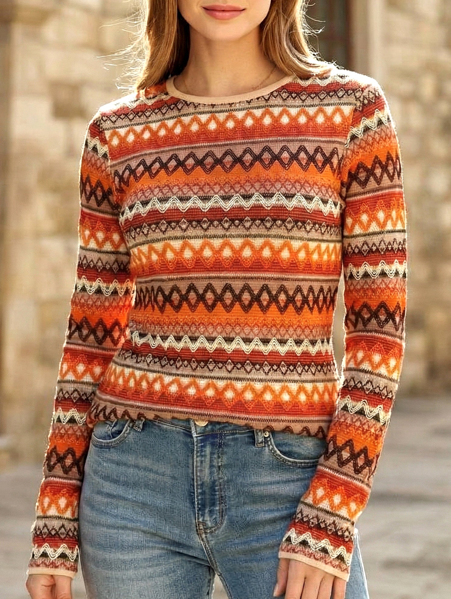 Colorful Stripe Long Sleeve Casual Tee_CWTTL01222