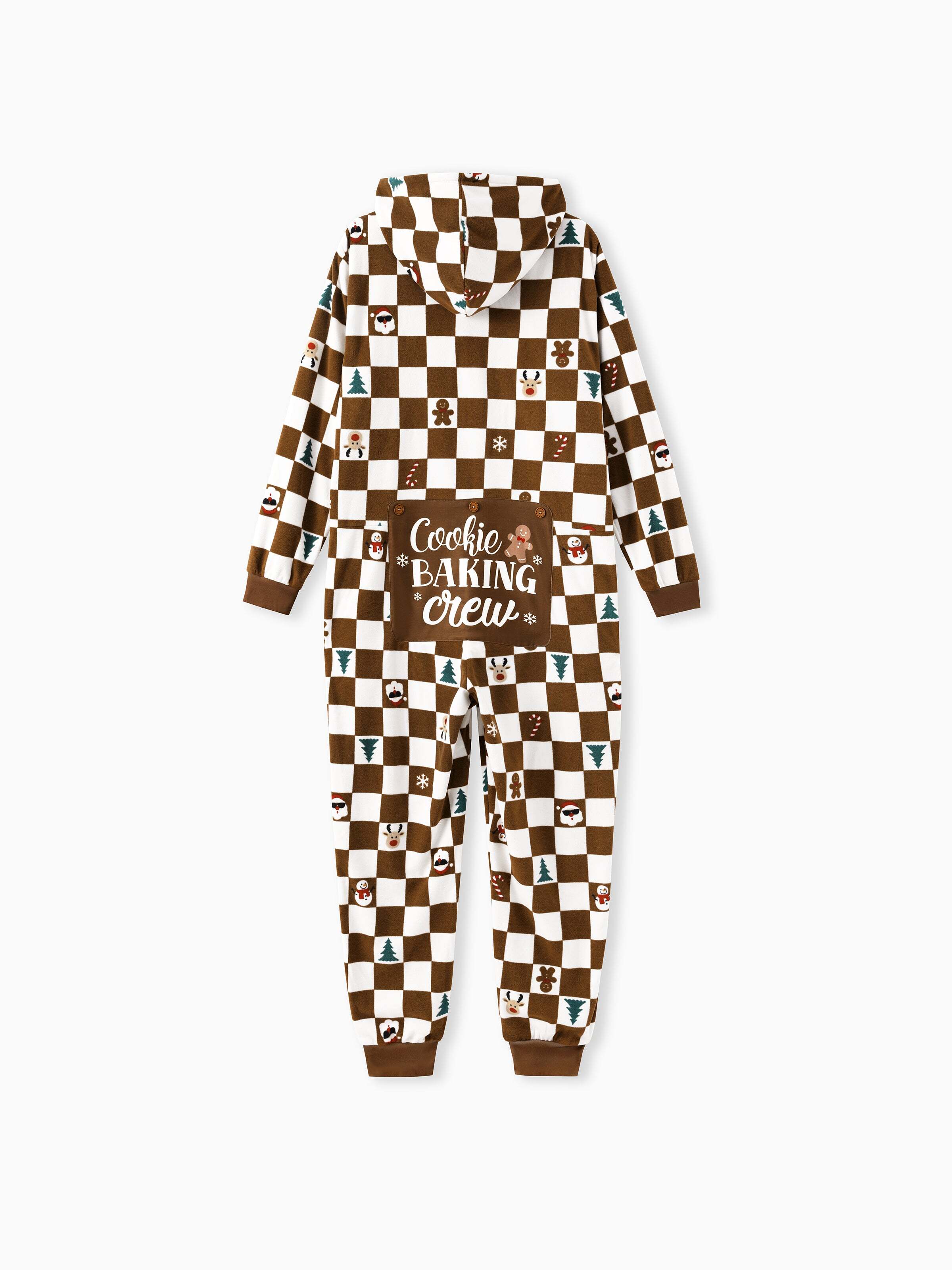 Christmas Onesies Matching Family Fleece Hoodie Pajamas Set Gingerbread Christmas-theme Plaid Print PJS with Christmas Socks Color block