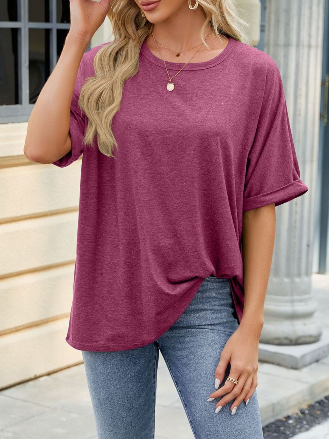 Casual Loose Fit Rolled Sleeve T-Shirt
