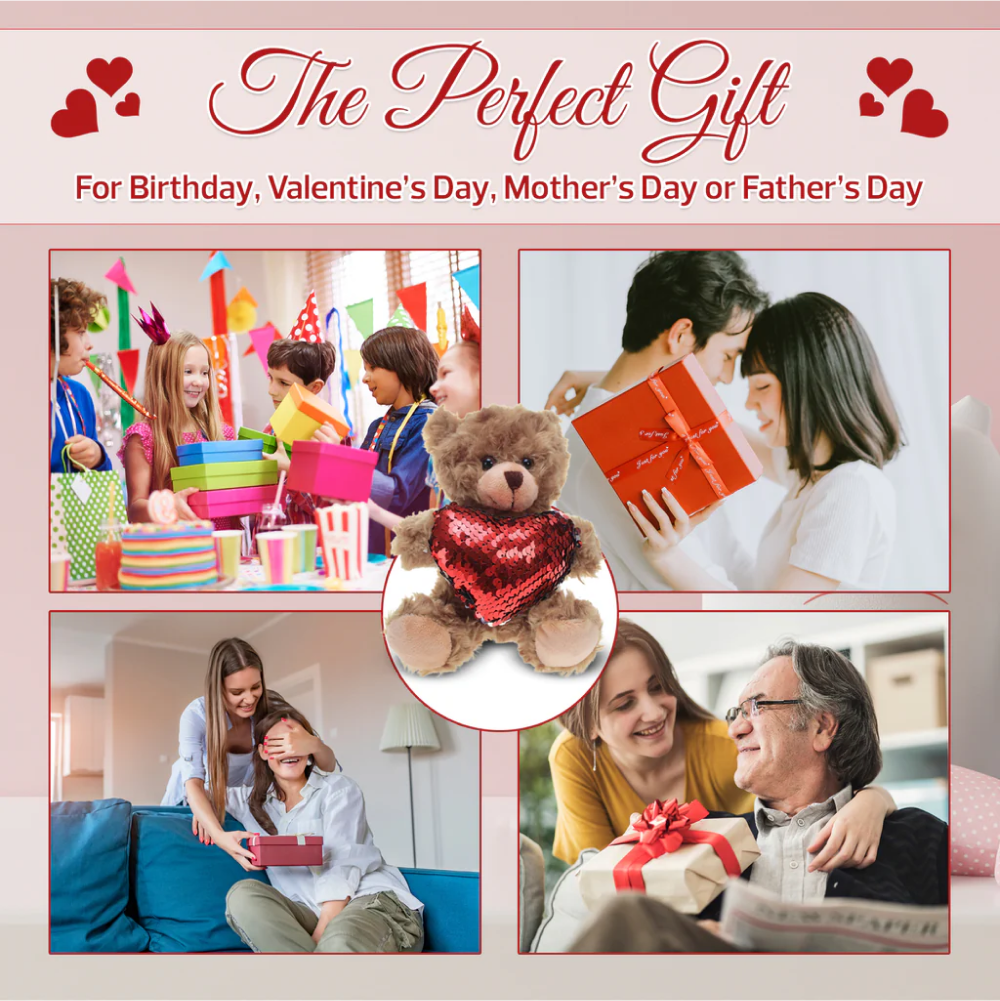 Mocha Bears in Sequin Heart 6inch