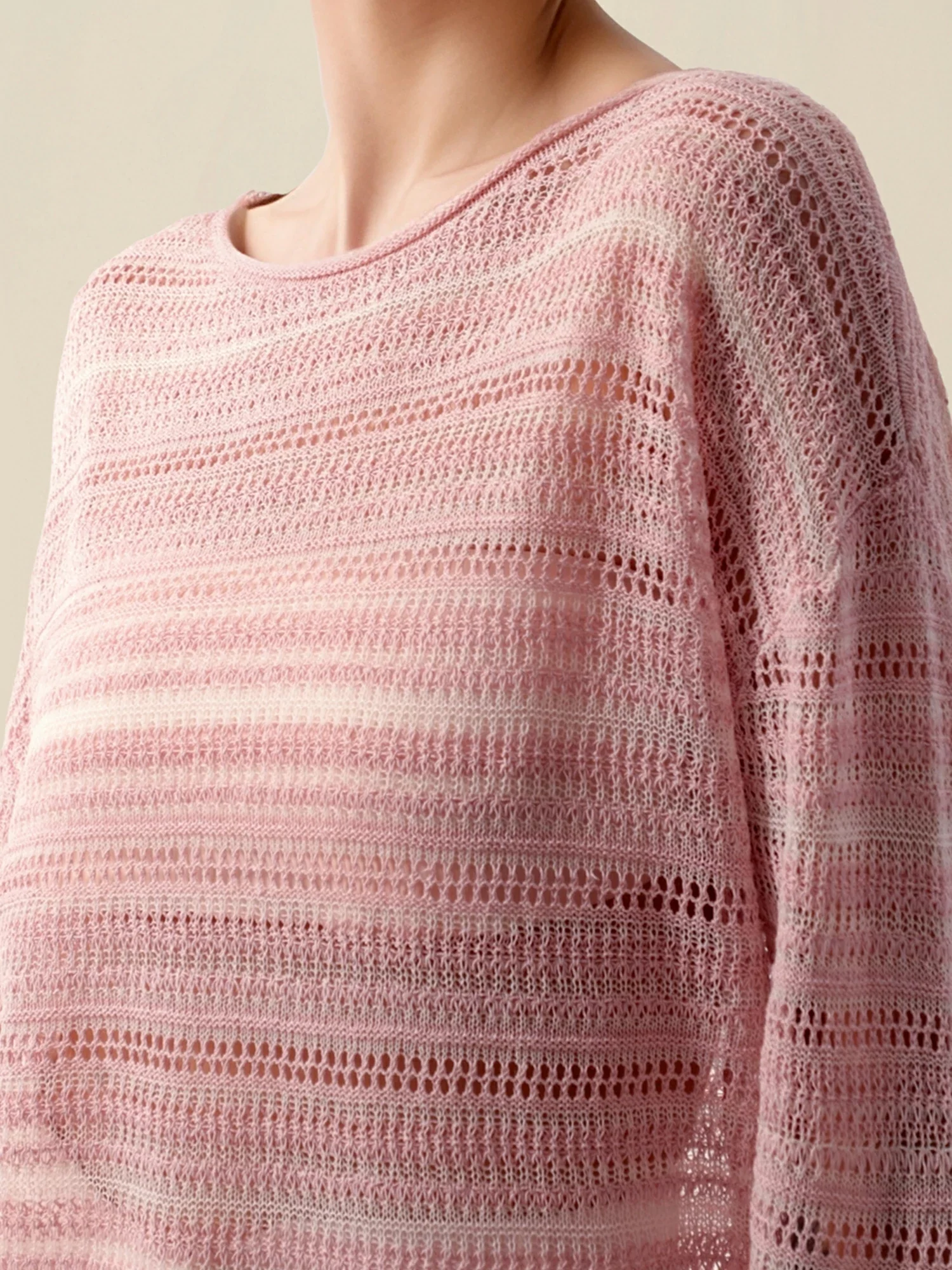 Lyocell & Silk Boat Neck Long Sleeve Striped Top