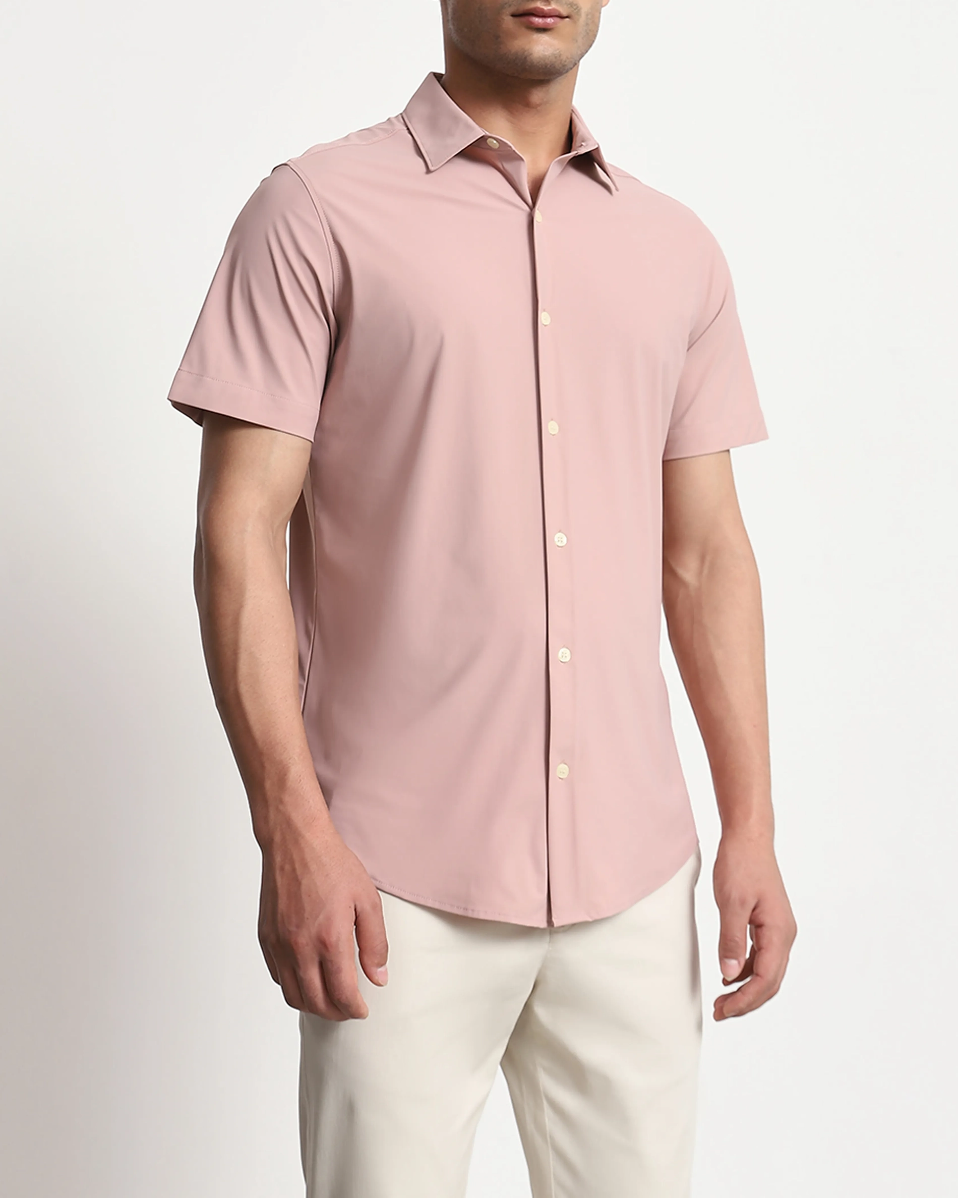 Leisure Simple Slim-Fit Breathable Pink Shirt